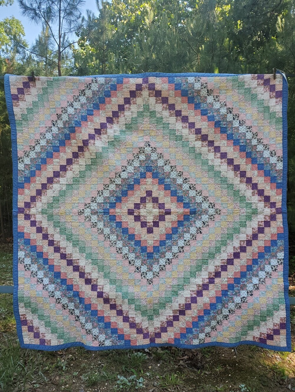 Handmade Pastel Diamond Patchwork Quilt - Multicolor